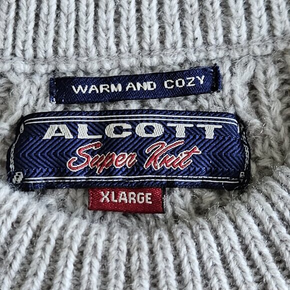 Alcott Sweater Mens XL Gray Navy Colorblock Cable Ribbed LS Crewneck Preppy Gorp - Picture 3 of 16